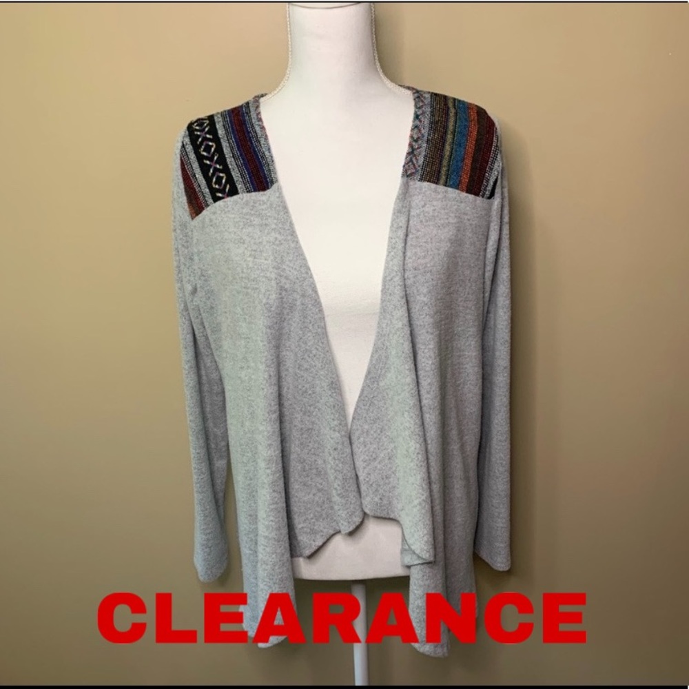 Skonhet Tribal Drape Front Gray Cardigan